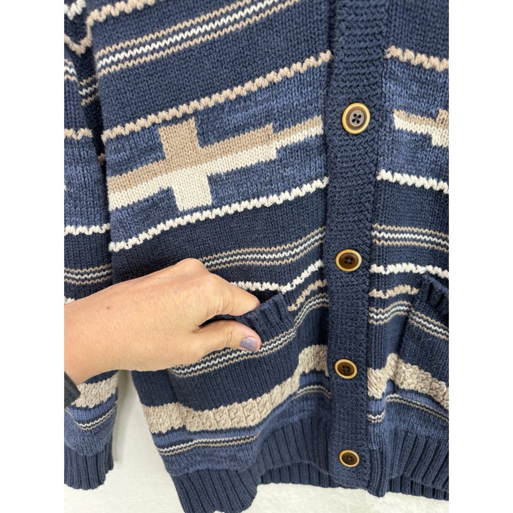 Pendleton Men's Shawl Collar Southwest Sweater in Blue Stripe Size Medium - Picture 3 of 8